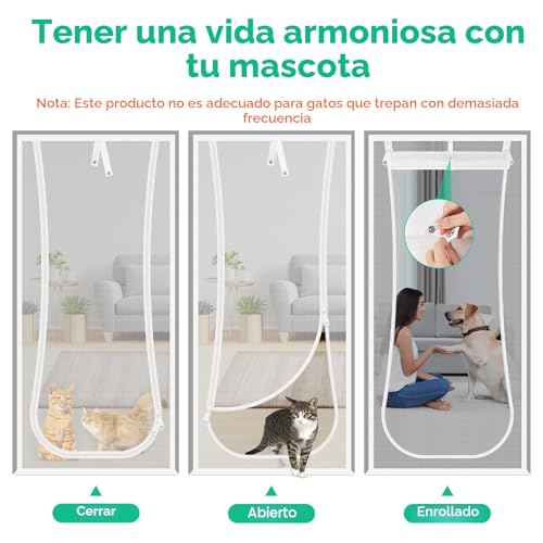 Miniatura 5 de Puerta Mosquitera Para Gatos, 81x208cm Puerta De Pantalla De Gato Con Cremallera Bilateral, Evita Que Los Perros Gatos Salgan Corriendo De La Casa, Dormitorio, Sala De Estar, Cocina Puerta Del Patio