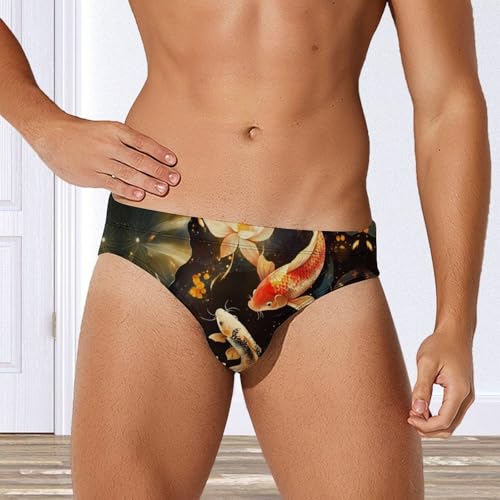 Japanese Fish in Lotues Mens Swim Briefs Quick Dry Swim Trunk Bikini Underwear Swimsuit4