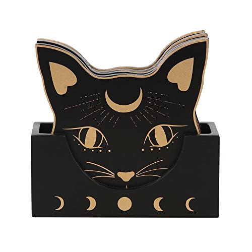 Something Different Mystic Mog Cat Face Coaster Set (Pack of 4) (One Size) (Black)