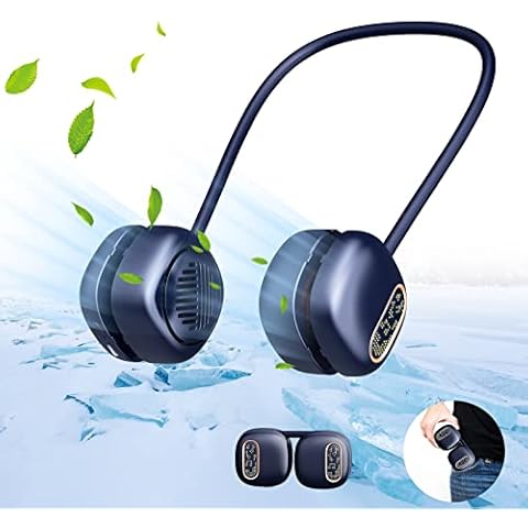 Portable Neck Fan, Wearable Personal Fans Foldable Small Fan with LED Lights, Hands Free Mini USB Personal Cooling Fan 3 Speeds Headphone Design Bladeless for Outdoor Travel Gift for Baby Adult(Blue) Cover