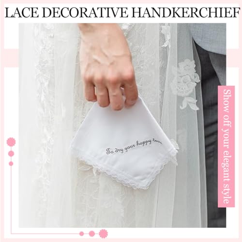 EORPAVU Taschentücher für Damen, 4 Stück, 25 x 25 cm, quadratisch, reinweiß, für Damen, mit Dekoration aus Spitze, Hochzeit, Braut, Basteln, Baumwollhandtücher, Taschentücher