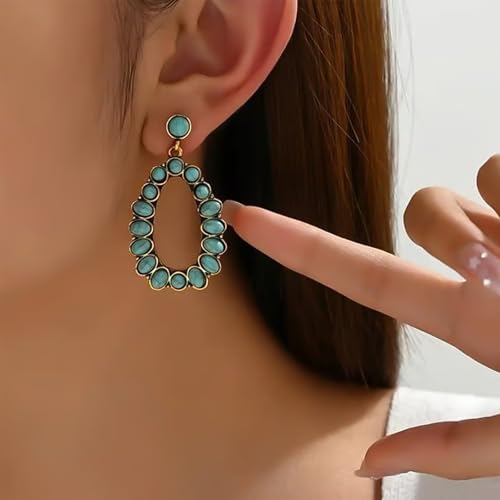 Turquoise Earrings for Women Western Style Gold Turquoise Jewelry Boho Chic Earrings Country Concert Outfits for Women3