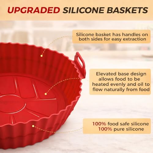 Image of SNMMIFER Air Fryer Silicone Tray - Reusable Nonstick Basket Liner, Heat-Resistant Baking Pot with Easy-Grip Handles, Dishwasher Safe, Multicolor(8-Inch, Pack of 2)