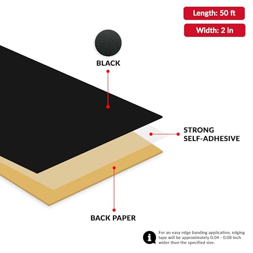 Image of Black PVC 2 inch x 50 ft Edge Banding Tape Peel Stick Adhesive Veneer Edging Trim Wood Laminate Cabinet Furniture Plywood Formica Shelf Countertop Table Repair Strip Band Roll