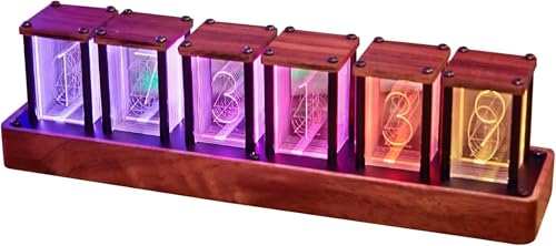 【Wixero】ネオン管時計 デジタル時計 置き時計 目覚まし時計 チューブ式 擬発光管 グローチューブ 真空管 ネオン管 100% LED 1600 万色 RGB フルカラー 光る 組み立て不要 操作簡便 インテリア 日常使用 (6)