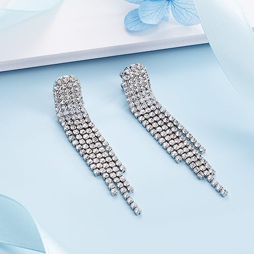 SELOVO Tassel Fringe Dangle Earrings Clear Crystal Party Drop Clip On Earrings4