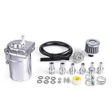 ZHSYMX Universal 300ml Aluminum Baffled Oil Separator Catch Can Kit with Air Filter 10MM 12MM 15MM Fitting Silver