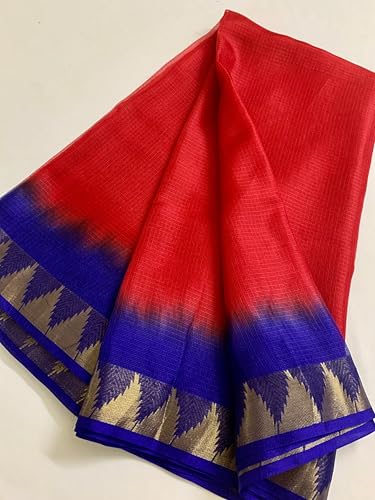 Image of Women's Bhagalpuri Pure Kota Doria Silk Net Saree With Temple Zari Border and Running Blouse Piece