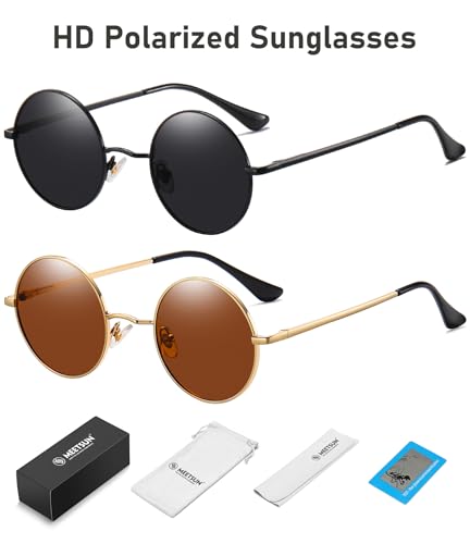 Image of MEETSUN Small Round Polarized Sunglasses for Men Women Metal Retro Hippie Circle Sun Glasses Driving Festival Cosplay UV400