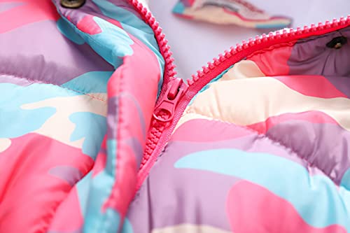 KAGAYD Kids Boys Girls Puffer Packable Jacket Lightweight Floral Prints Zip Hooded Kids Zip-up (Hot Pink, 6-7 Years)4