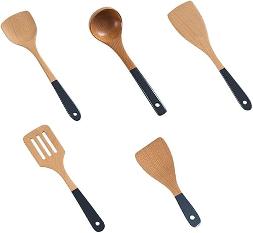 Cookware 5pcs Wooden Kitchen Utensils Set Non-Scratch Beech Cooking Spatula Spoon With Long Handle Kitchen Gadgets Set Kitchen Tools