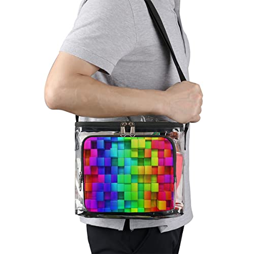 Bisibuy Rainbow Box Pattern Clear Lunch Bag Stadium Approved Pvc Plastic See Through Lunch Box With Adjustable Strap For Sports Events Concerts Office #TOP5