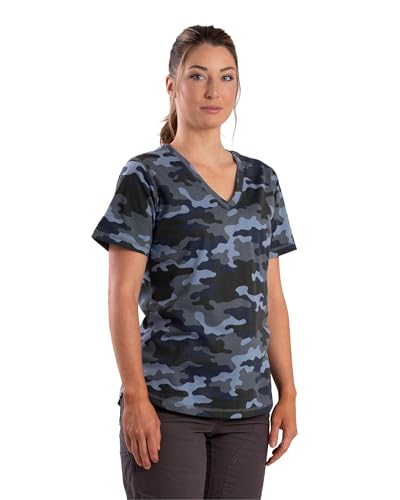Berne Women's Performance V-Neck Short Sleeve T-Shirt, Large Regular, Blue Camo