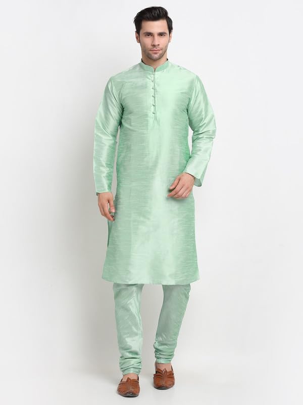 Image of KRAFT INDIA Men's Stylish Silk Kurta with Churidar & Nehru Jacket Set