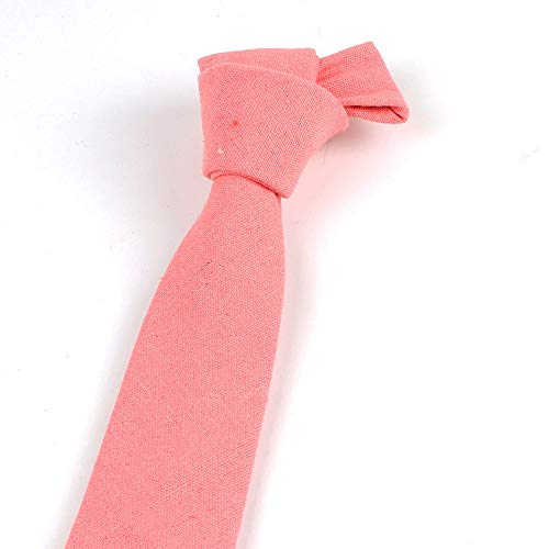 Image of Elfeves Men's Skinny Solid Color Tie Causal Cotton Linen Narrow Slim cut Necktie