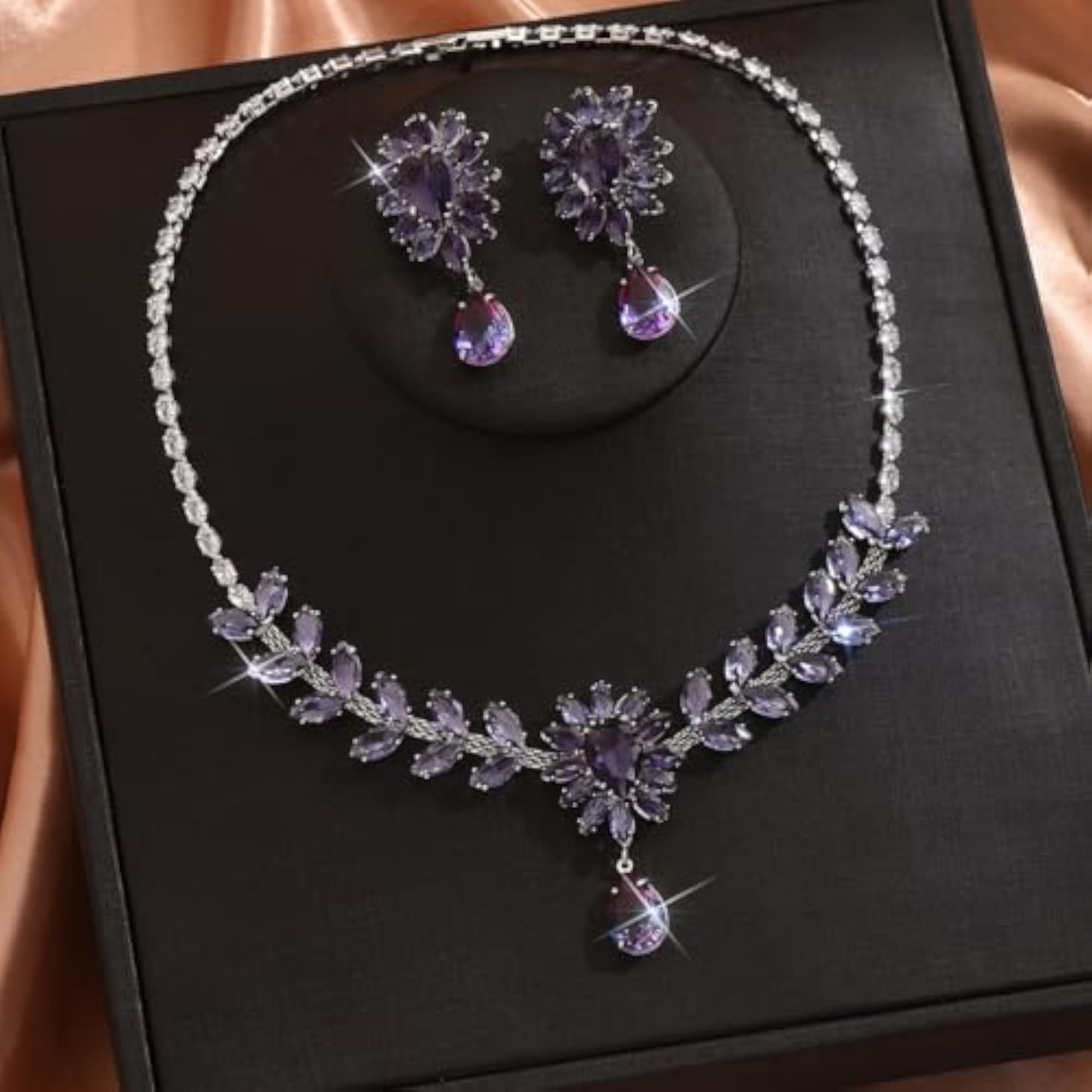 Luxury Floral Design American Diamond Necklace Set