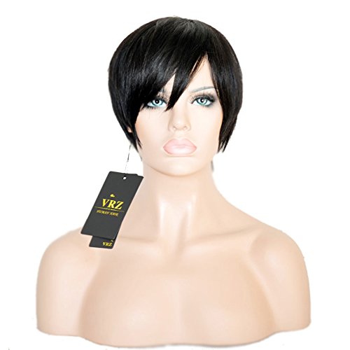 Virgin Brazilian Glueless Silky Straight Human Hair Wigs Short Wigs with Side Bang 1B color Can not be Dyed