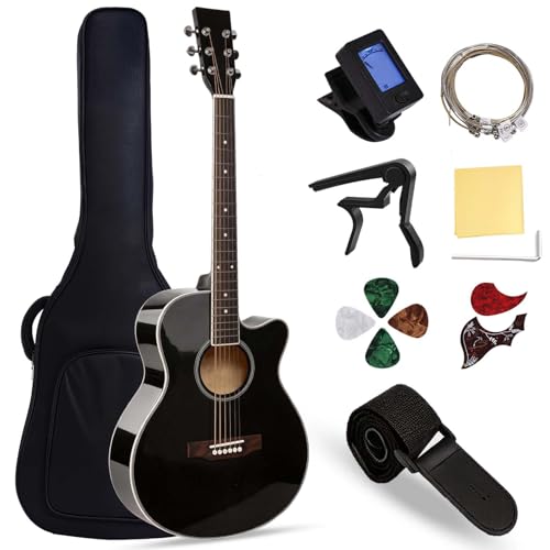 PTESAN 41' Acoustic Guitar for Beginner Adult Full Size Cutaway Guitarra Bundle Set-Black Bundle...