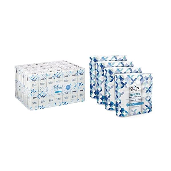 Amazon-Marke: Presto! 3-lagige Papiertaschentücher-Boxen, 90 Tücher,( 90 Stück (12er Pack)