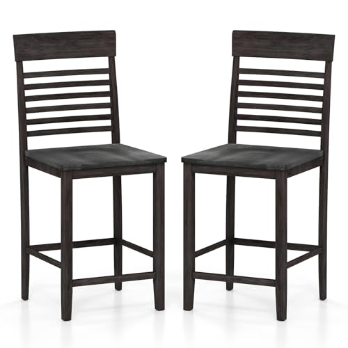 GOFLAME Butaco Set de 2, Sillas de Comedor de 24” con Respaldo Alto y Reposapiés, Sillas de Pub de Madera con Estructura de Madera de Caucho, Gris Oscuro miniatura 1