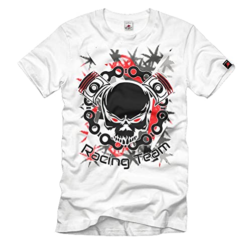 T-shirt Racing Team Skull Motorsport blanc M pour un look sans faux pas