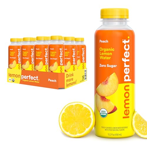 Lemon Perfect Peach Lemon Water, Organic, Zero Sugar 12 Pack