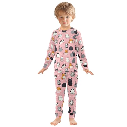 Pigsaly Pajama Set 2 Piece Cartoon Pink Animals Cute Cat Heart Pajama Sets Long Sleeve Pjs Sleepwear 5Y3