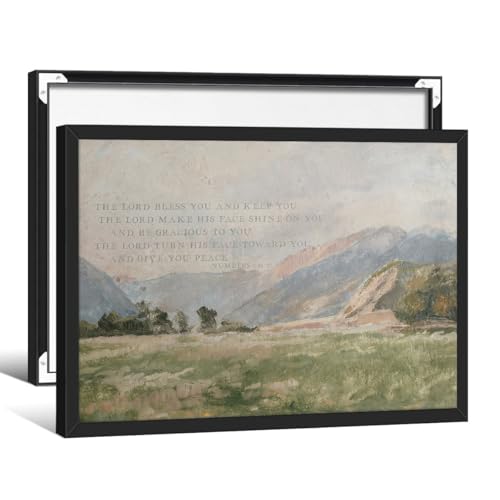 Christian Canvas Black Framed Wall Art 11x14in Bible Verse Numbers 6:24-26 Prints Scripture Poster Mountain Landscape Religious Decor Jesus Artwork Home Painting Ready to Hang