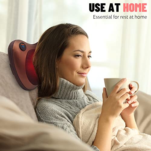 Neck Massager For Pain Relief Deep Tissue,With Heat 3D Shiatsu Electric Massagers For Neck And Back,8 Rollers Massager Pillow Relax Body Muscle,Gifts For Women/Men,Suitable For Car/Home/Office(Brown) #TOP7