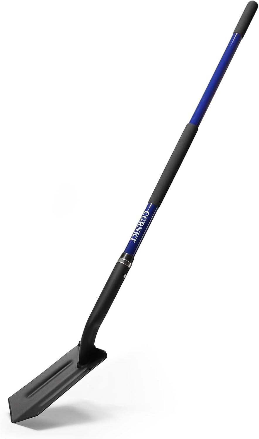 CGRNT 4-Inch Heavy Duty Trench Shovel with Blue Handle, Narrow Trenching Spade for Digging, Gardening & Landscaping, 56 Inch Professional Grade Tool for Irrigation & Rocky Soil