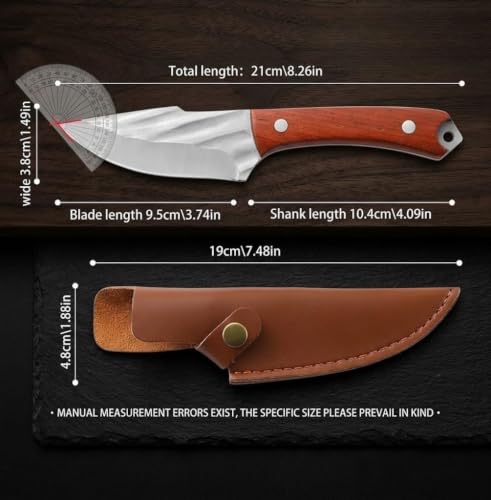 Image of Chef Knife with Leather Sheath, Full Tang Kitchen Knife with Ergonomic Wooden Handle, Multipurpose Stainless Steel Blade for Cutting Meat, Vegetables, Fruits (Kitchen Knife)