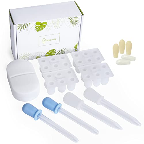 OrganiKit Kit de molde de supositório reutilizável - Ecológico, 2 ml, silicone, moldes de supositório | O kit inclui 4 bandejas de molde de supositório, 4 conta-gotas líquidos, 1 estojo de
