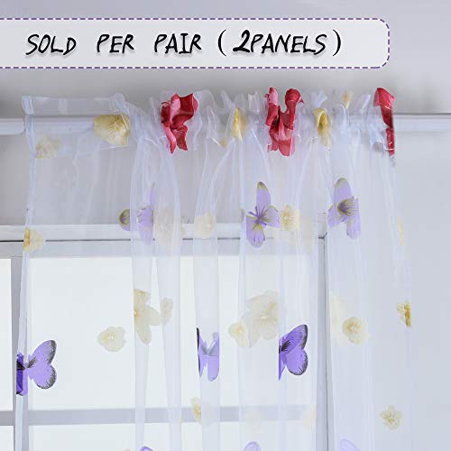 Huto Butterfly Floral Burnout Sheer Curtains For Kids Girls Bedroom Printed Voile Drapes Rod Pocket Window Treatment For Living Room 2 Panels 52 Inches Wide By 96 Inches Long #TOP2