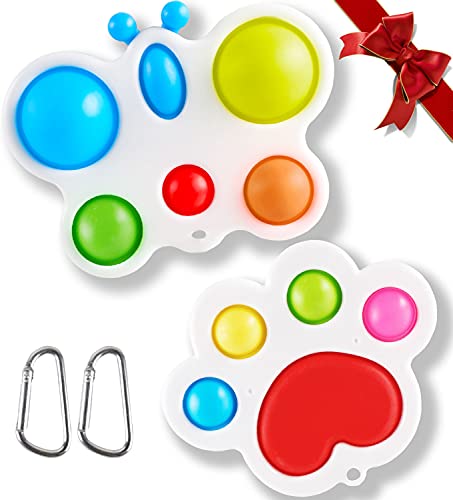 Simple Bubble Dimple Dimples Digit Digits Fidget Pop Poper Pops Cheap Sensory Push It Its Toy Toys Keychain for Kid Teen Adult Girl Autism Stress Anxiety Hard Shell Plastic 2 Pack (Paw + Butterfly)