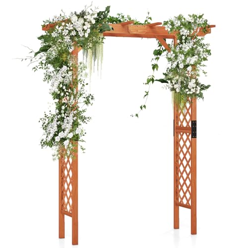 TANGZON Wooden Garden Arch, Large Outdoor Trellis Pergola Arbour Climbing Support for Plant Rose, Decorative Wedding Party Archway for Patio Yard Lawn (170 x 80 x 212 cm)