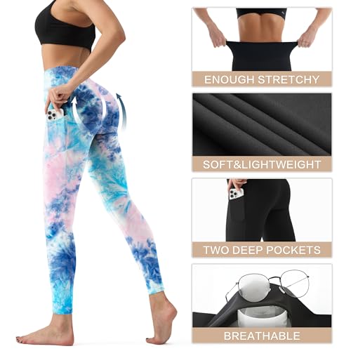 Image of YUDSUD High Waisted Leggings for Women with Pockets - Tummy Control Capris Yoga Pants for Workout Running Athletic Cycling