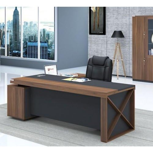 Image of Director and Executive L-Shape Director Desk with Storage and Drawer Wire Manager | Walnut Finish Table | Computer Desks for Office| 5-Year Warranty & Free Assembly - LDL-569