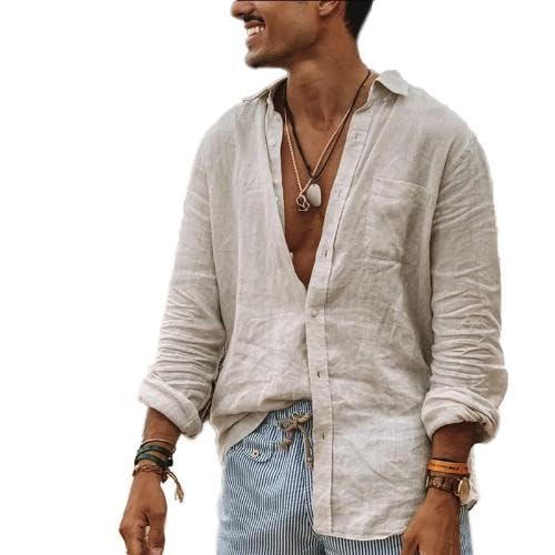 TANSHAMens Casual Long Sleeve Shirts Active Athletic Buttons Solid Plain Roll-Up Sleeve Summer Outdoor Beach Shirts Lightweight Loose Fit Tops Classic UPF50+ Fashion Breathable Tees for Men