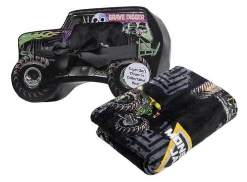 Monster Jam Throw Blanket with Gift Box - Throw Measures 46 x 60 Inches – Super Soft Special Edition Fleece Bedding