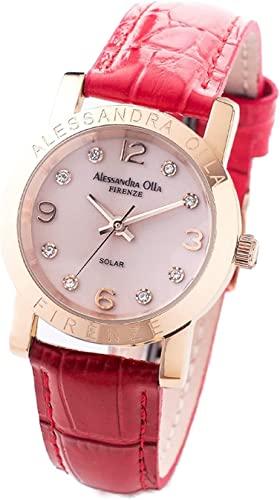 [アレサンドラオーラ] レディース ウォッチ AL-950 （ピンク/レッド）(AL950PxRE) ソーラー腕時計 電池交換不要 本革ベルト メーカー保証1年