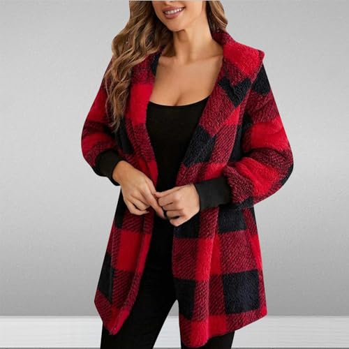 Womens Plaid Shacket Fleece Sherpa Lined Jackets Hooded Long Sleeve Fuzzy Button Down Cardigan Trendy Winter Coats2