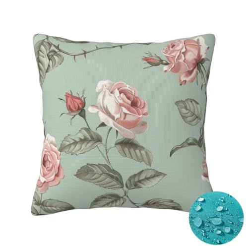 Outdoor Kissen Wetterfest 2 Stück Grün Kissenbezug 40x40 cm, Sommer Gartenkissen Deko Outdoor Sitzkissen Wetterfest, Kissenbezüge Blume Pillow...