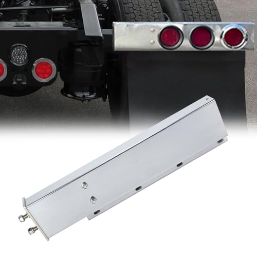 Image of Stainless Steel Mud Flap Hanger Set 2-1 /2 inch Bolt Spacing 30 inch Length Rear Bar with Light Cutouts for Semi Trucks, 2.5 inch Bolt Spring Loaded with Aluminum Reflective Tapes (Circle Light Cutouts)