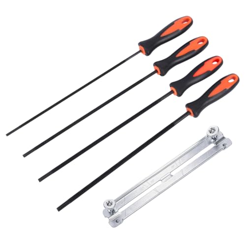 Vexnaro 4 Pièces Lime Tronçonneuse, Kit d’Affûtage pour Chaîne avec Poignée et Guide, 4 Limes Rondes 3,2/4,0/4,8/5,5 mm pour Entretien de Tronçonneuses, Jardin, Atelier et Bricolage