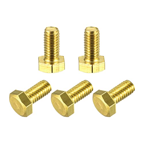Image of uxcell Brass Hex Bolts, M6x12mm 5pcs Fully Thread Grade 4.8 Solid Brass Hexagon Head Bolt Machine Screws for Machinery