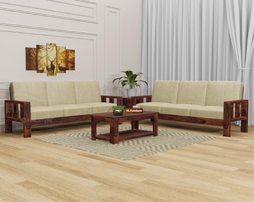 Image of KL Furniture 6 Seater Sofa for Living Room | Sheesham Wood Sofa Set 6 Seater for Home Furniture 3+3 | Solid Wood Sofa Set (Natural Finish)