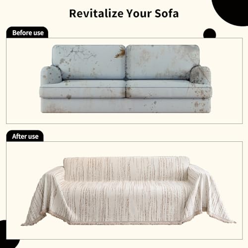 WEYOND Chenille Sofa Überzug waschbar Sofa Cover mit Quasten, haustierfreundliche Sofabezug & Couch Überwurf & Sofahussen für Sektionalsofa, Loveseat, 2/3/4-Sitzer (180 x 300 cm, Khaki)