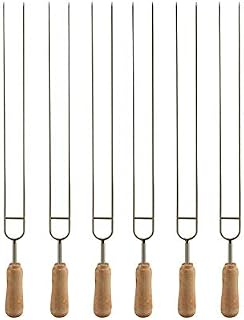 IMEEA® 6 Sets 15 inch Stainless Steel Double Prongs Barbecue Shish Kebab Skewers with Wooden Handle
