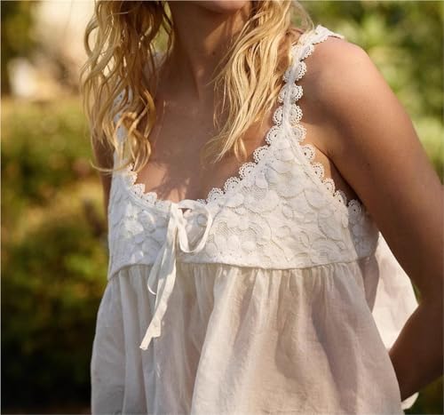 Women's Lace Trim Tank Tops Y2k Tie Front Semi Sheer Crop Vest Cute Sleeveless Scoop Neck Flowy Cami Shirt2