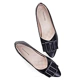 HuangTaiJi Qing Women's Buckle Flat Shoe Pointy-Toe Soft Slip ons Black US 7.5